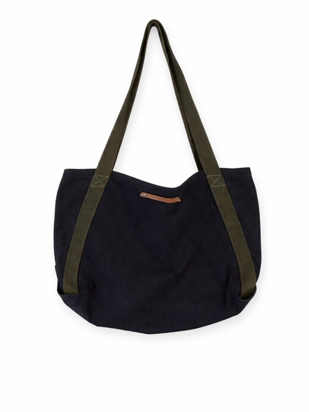 ALTERNATIVE Women’s Navy Blue Canvas Tote Brown Leather Accents Bag